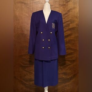 Vintage Pendleton Skirt & Blazer Fall Suit Set Womens 8 Purple 100% Virgin Wool